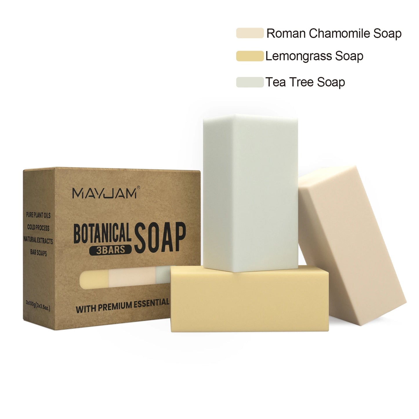 Handmade Essential Oil Soap Gift Set | 3-Pack Chamomile, Tea Tree, Lemongrass & Frankincense