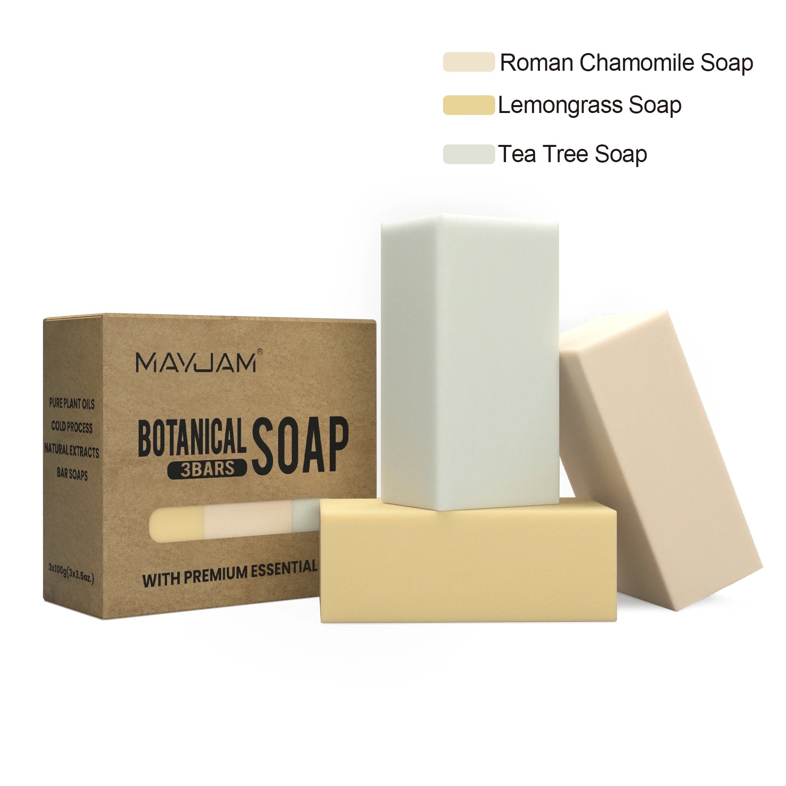 Handmade Essential Oil Soap Gift Set | 3-Pack Chamomile, Tea Tree, Lemongrass & Frankincense