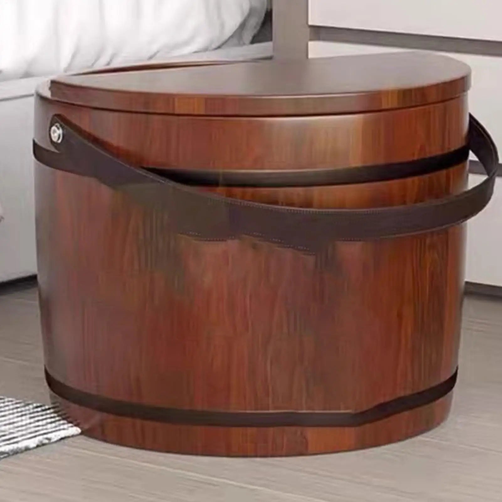 Wooden Foot Bath Tub with Lid Spa Soaking Basin for Relaxation Massage